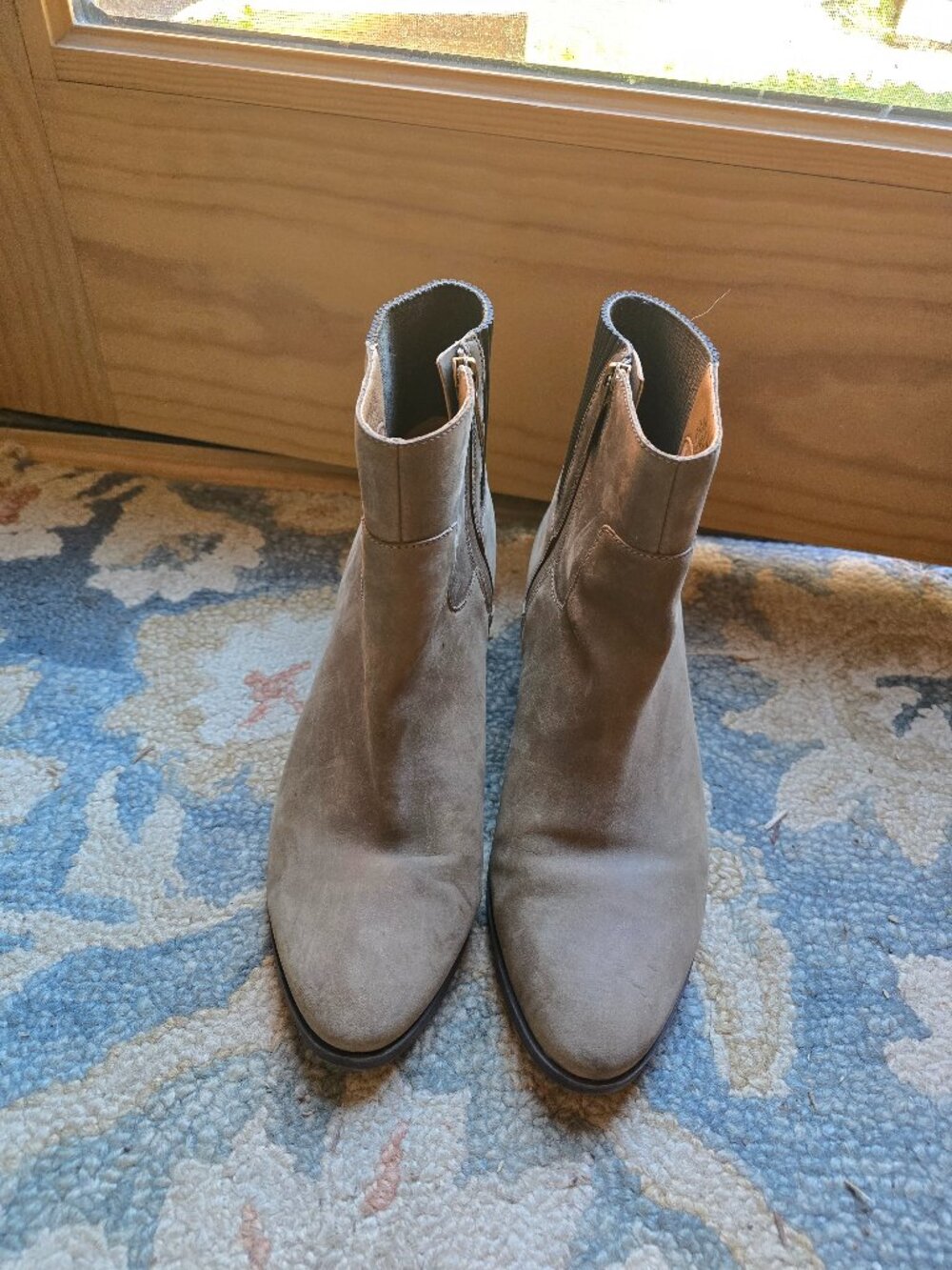 Vionic Shantelle Waterproof Leather Ankle Boots Taupe 8.5 Side Zip Comfort